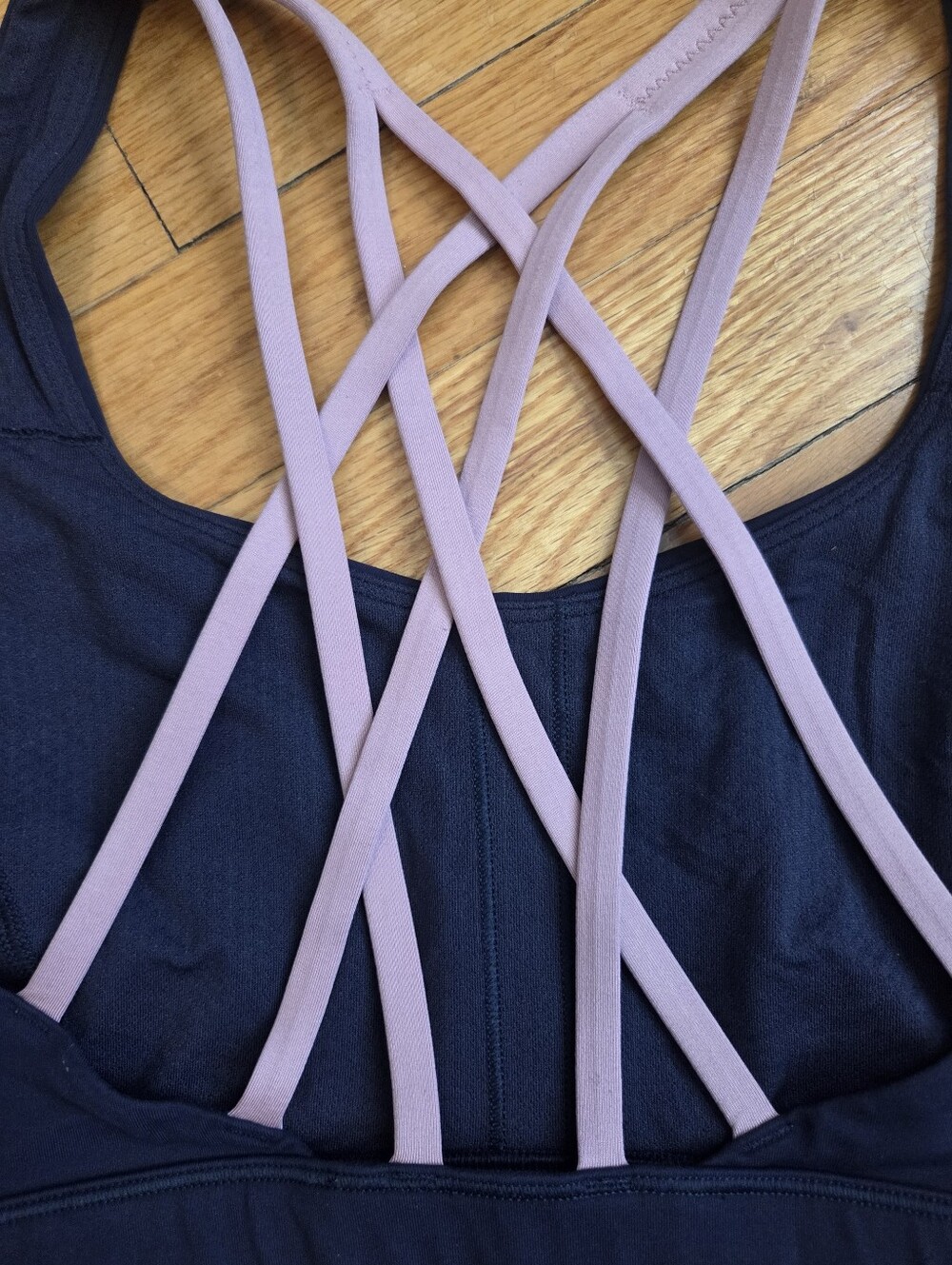 Lululemon Free to Be Serene Bra Size 8 Navy Blue Pink Strappy Criss Cross Back - Picture 6 of 8